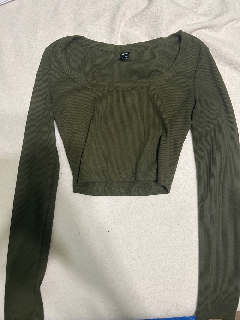 SHEIN Olive Ribbed Square Neck Long Sleeve Crop Top